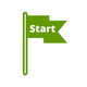 Piktogramm einer Fahne mit der Aufschrift "Start" an einem Fahnenmast