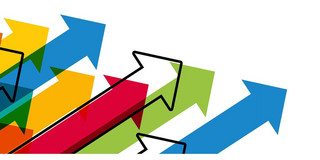 Pfeile Unterschiedlich große und farbige Pfeile, die von links unten nach rechts oben zeigen.