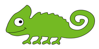 Das Logo zeigt einen lächelnden, grünen Iguana.